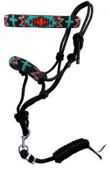 Showman Turquoise and Red navajo cross beaded nose cowboy knot rope halter with 7' lead